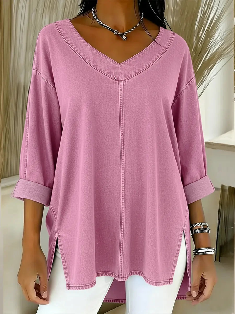 Saoirse Relaxed V-Neck Top - Pink