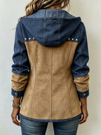 Josephine | Navy & Camel Patchwork Hooded Jacket