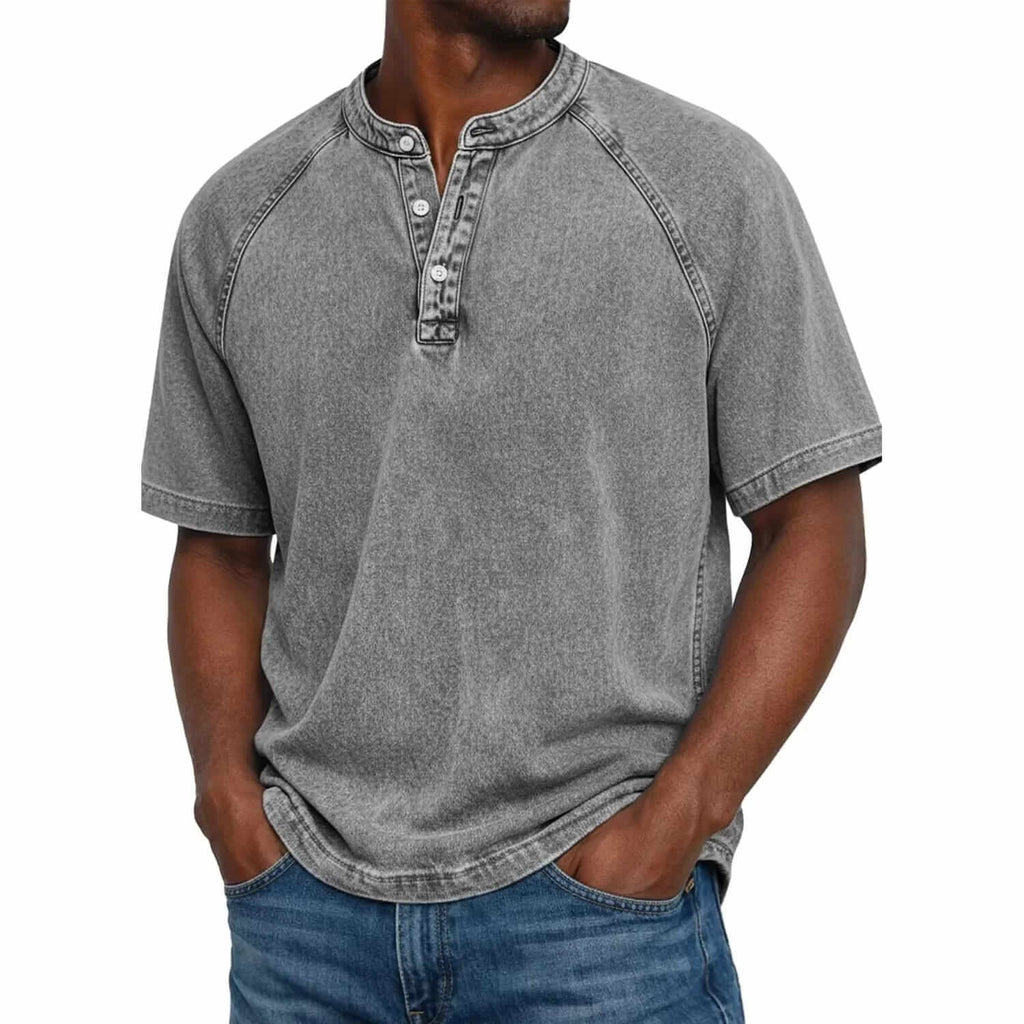 Saltwater henley in light gray, front view