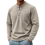 Saltwater long sleeve henley in light gray, front view