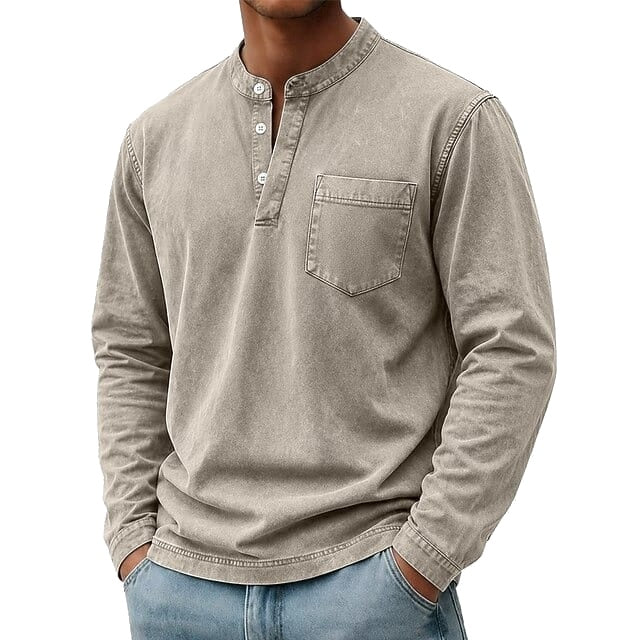 Saltwater long sleeve henley in light gray, front view