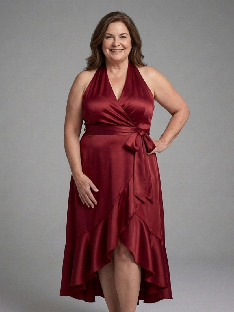 Fiona | Glossy Halter Evening Dress