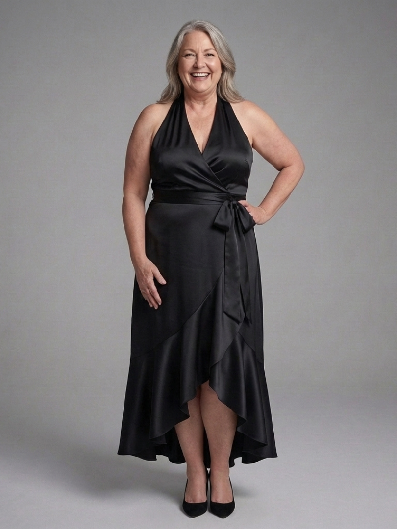 Fiona | Glossy Halter Evening Dress