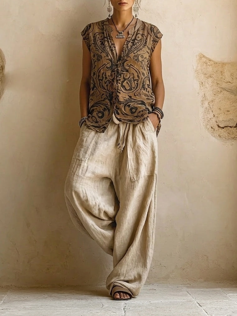 Sienna layered three-piece set, printed top detail