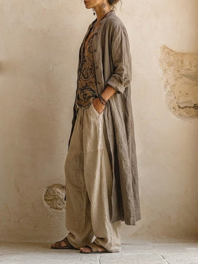 Sienna layered three-piece set, outer layer and wide-leg pants