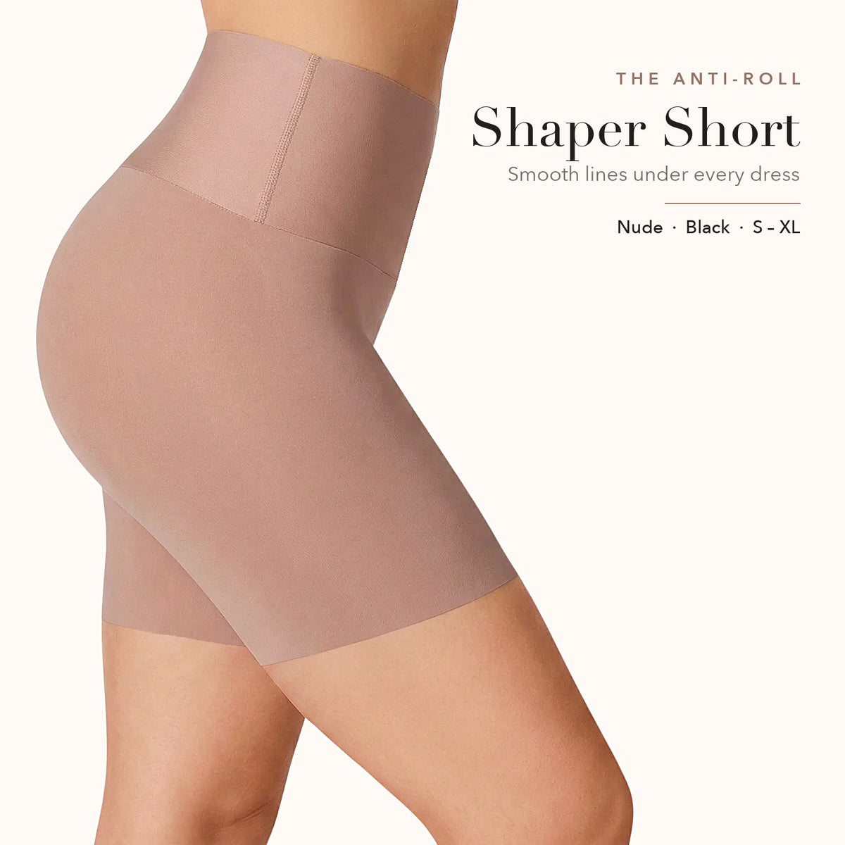 Sloane Anti-Roll Shaper Shorts in nude, side view