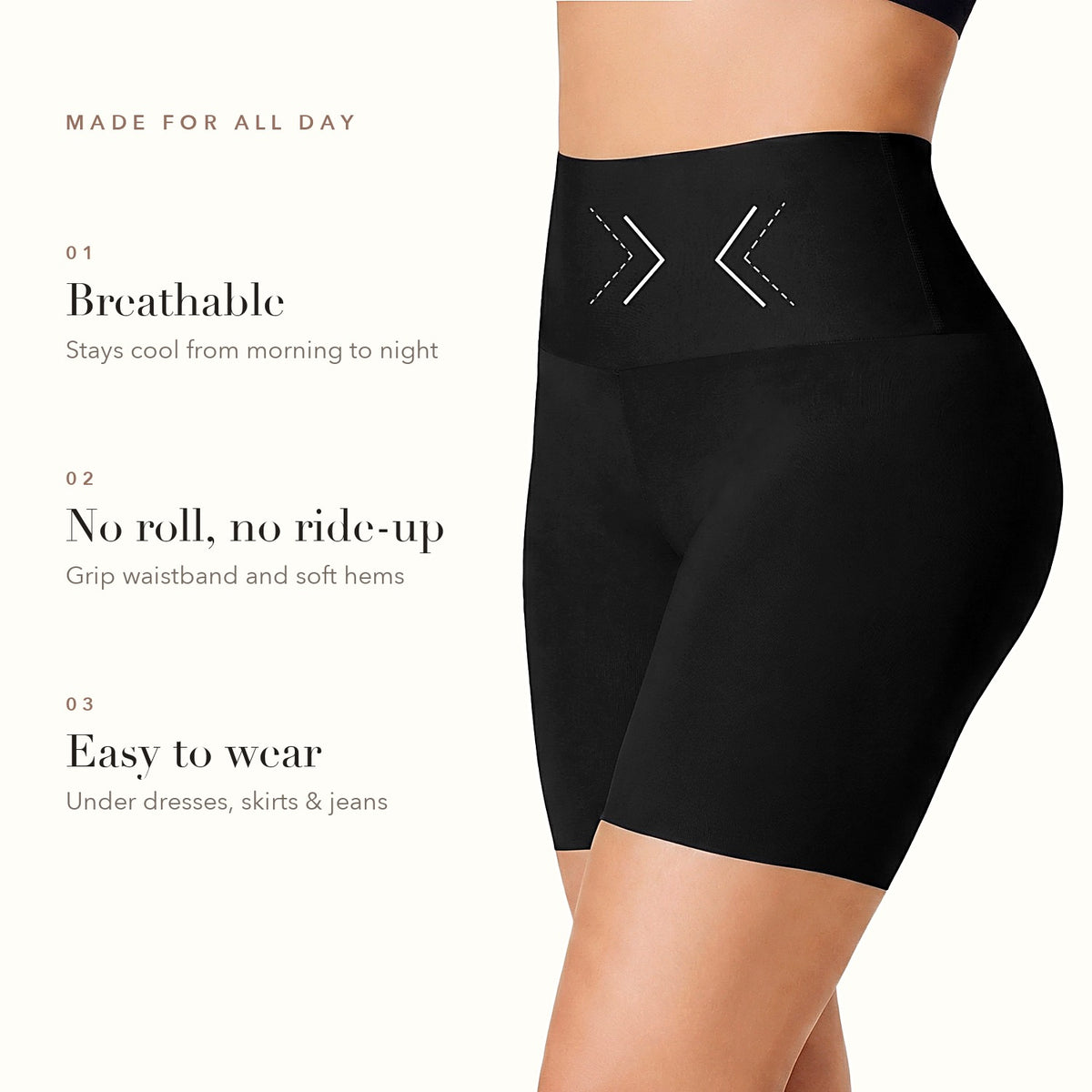 Sloane shaper shorts in black, front view
