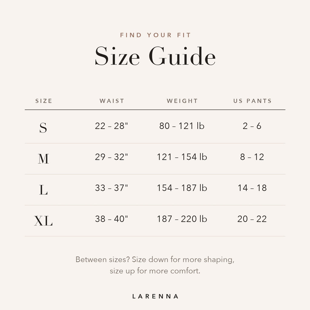 Sloane shaper shorts size guide