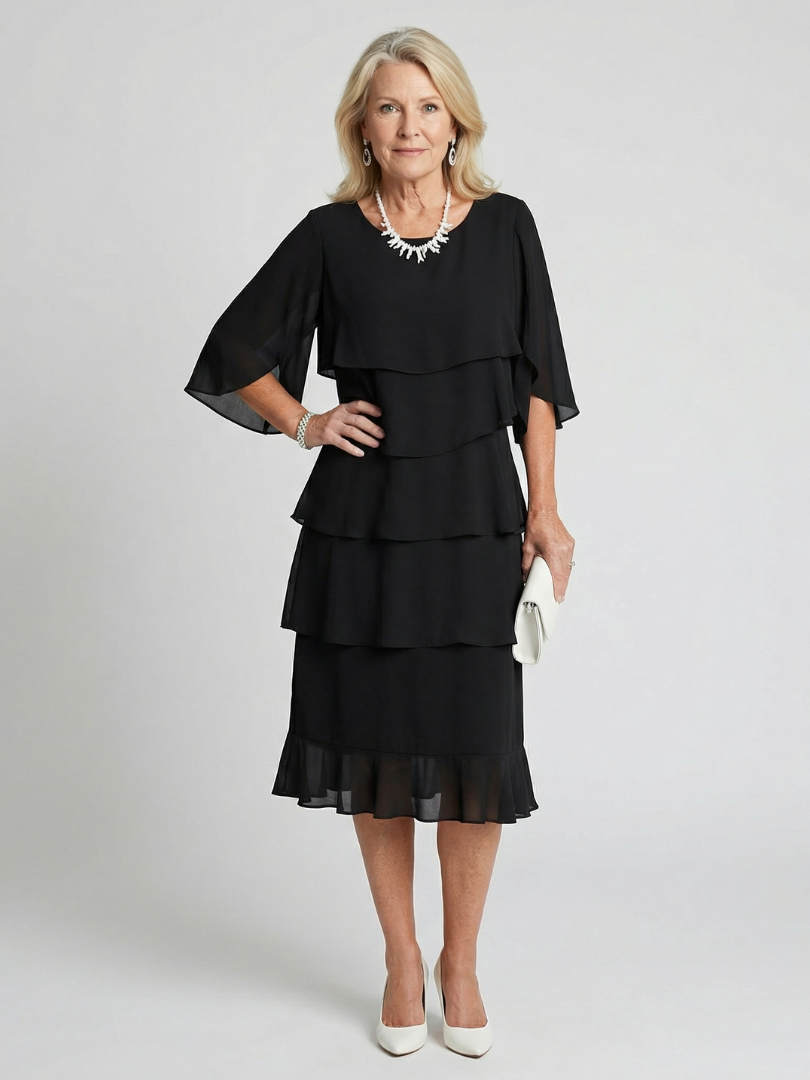 Ophelia | Layered Chiffon Midi Dress